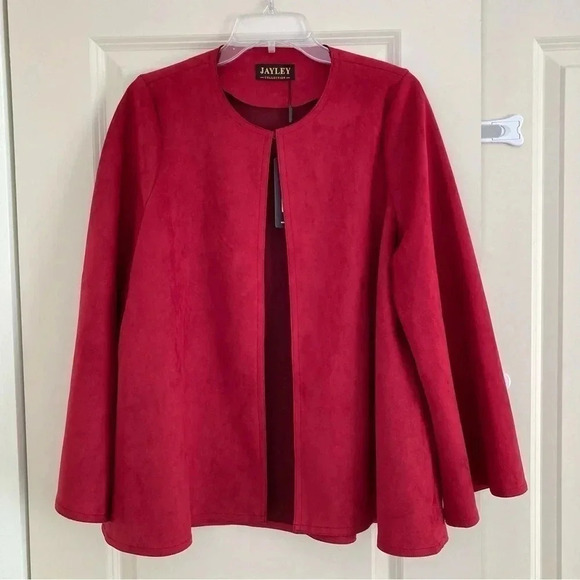 JAYLEY Red Luxury Faux Suede Jacket New One Size - Picture 2 of 9